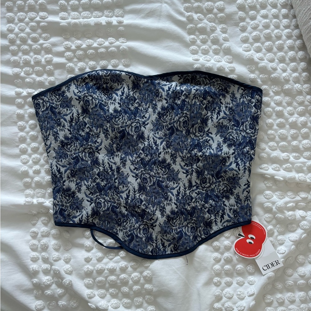 Cider Blue and White Floral Corset